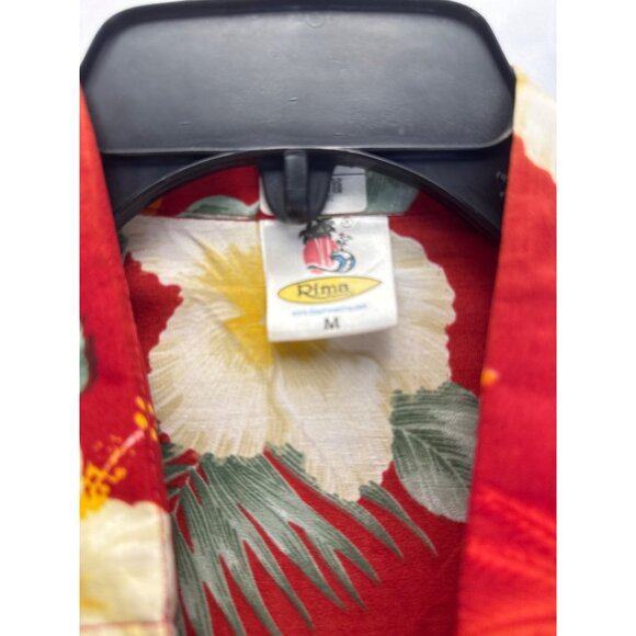 Rima Red Hawaiian Shirt Parrot Floral Print Short Sleeve Men’s Size M - Picture 3 of 7